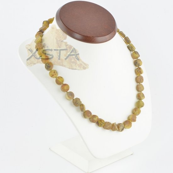 Raw amber necklace green tablets